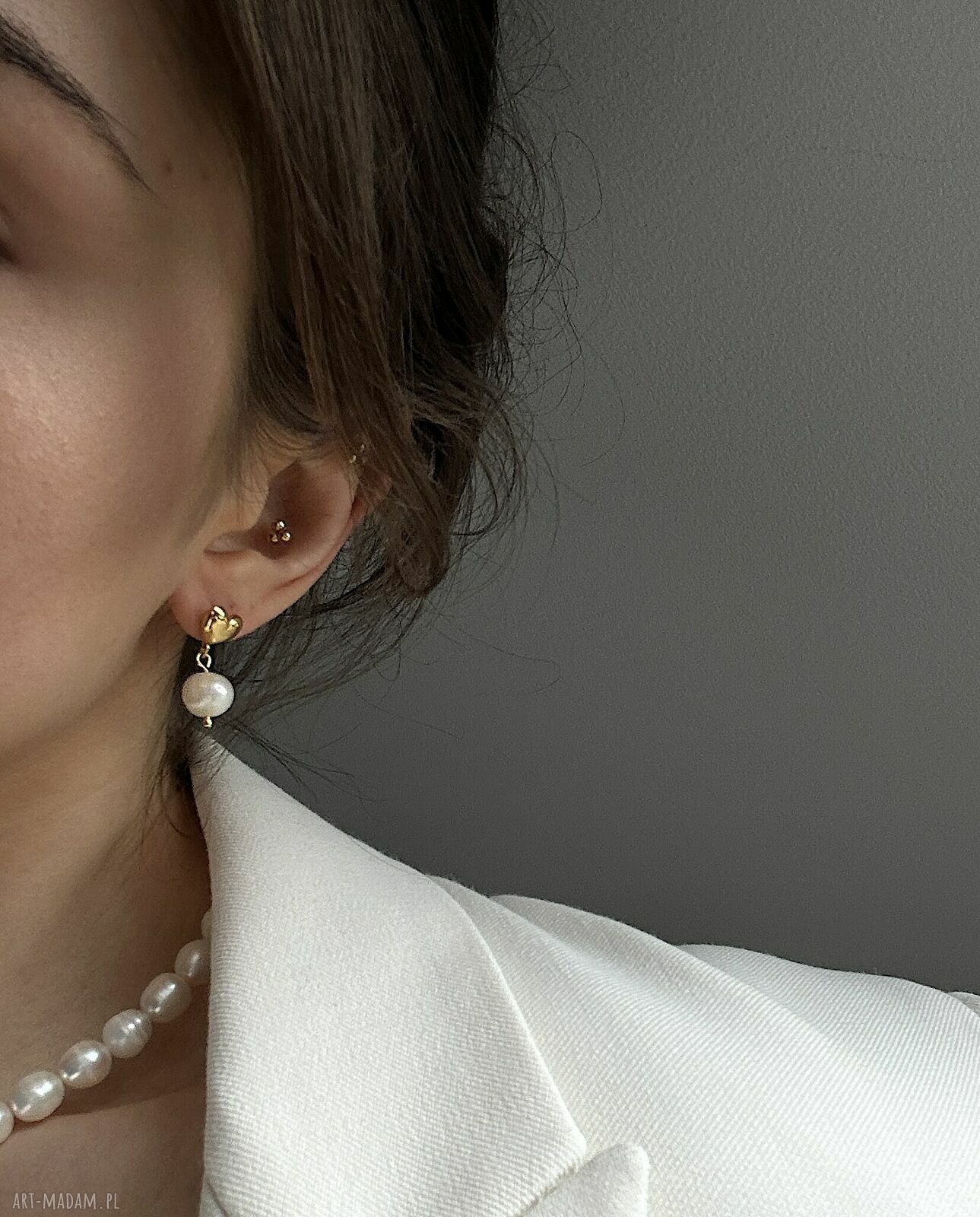 kolczyki: Złote kolczyki serca z perłami autorskie