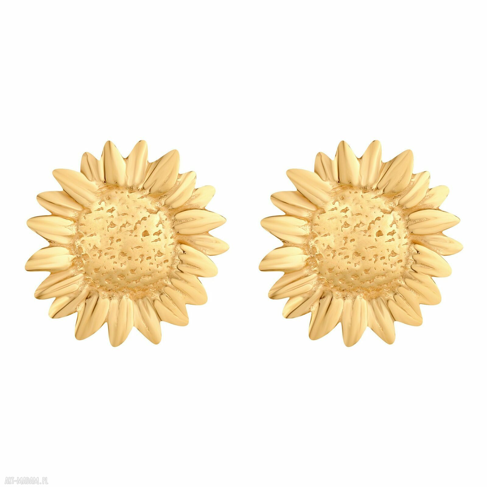 Złote kolczyki słoneczniki stokrotki ze srebra 925 - SOTHO, sztyfty 10 mm