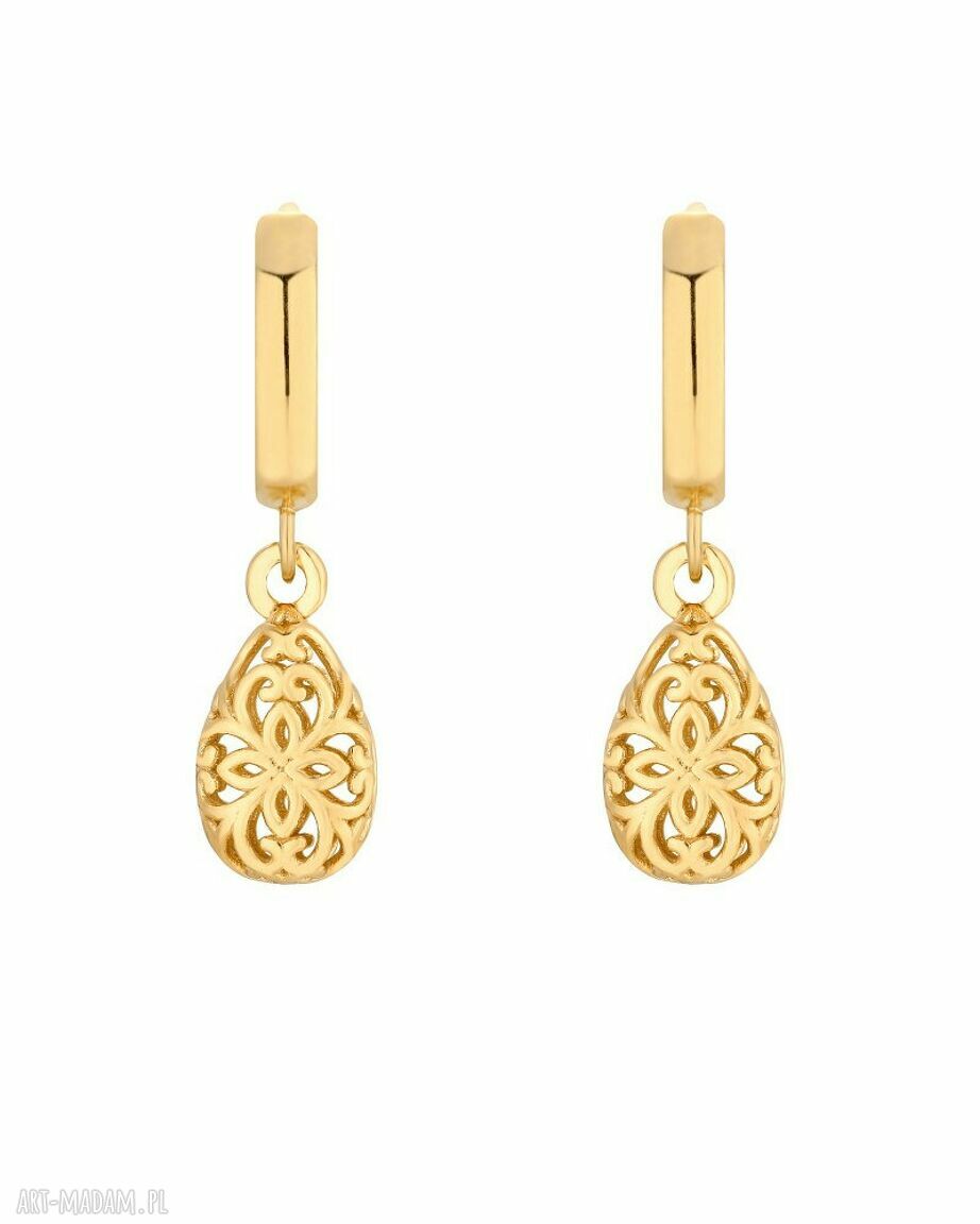 Złote kolczyki ażurowymi łezkami zawieszka łezka ażurowe