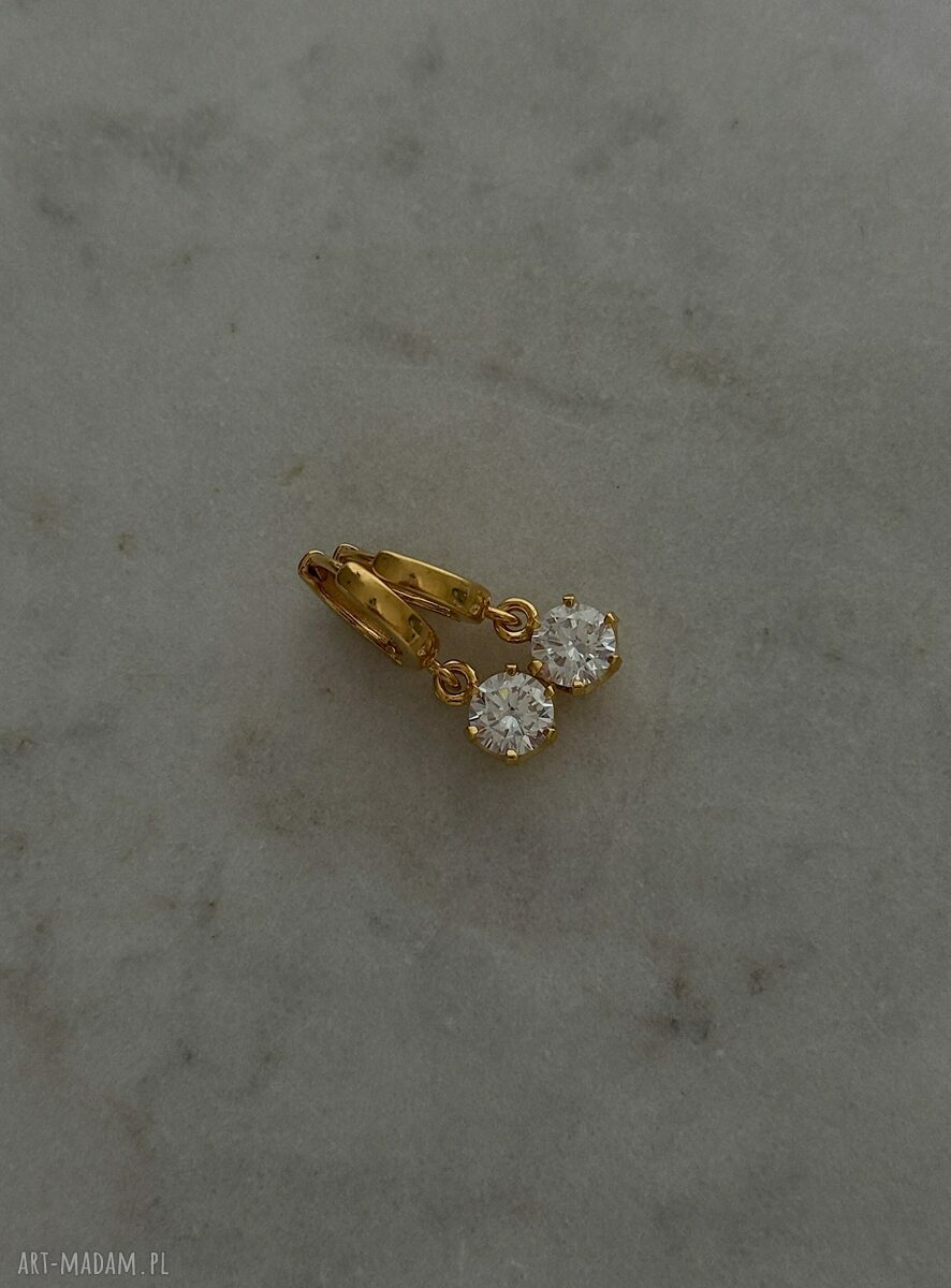 kolczyki: Złote kolczyki z bezbarwnymi cyrkoniami ręcznie robione