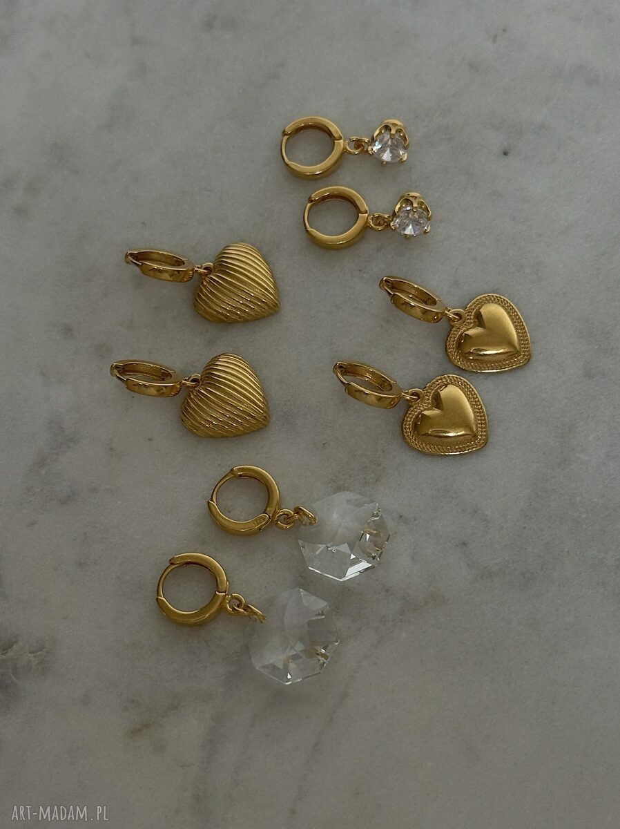 kolczyki: Złote kolczyki z bezbarwnymi cyrkoniami ręcznie robione