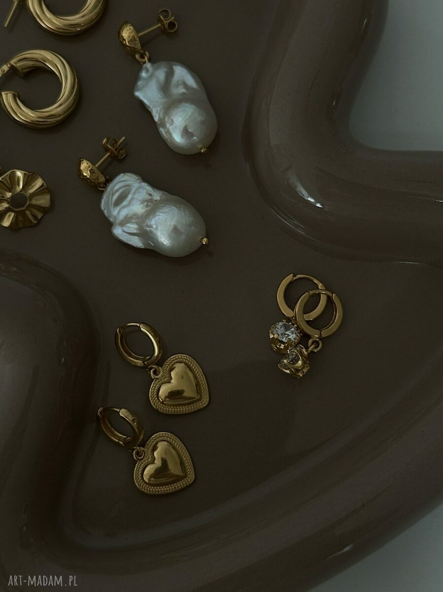 kolczyki: Złote kolczyki z bezbarwnymi cyrkoniami ręcznie robione