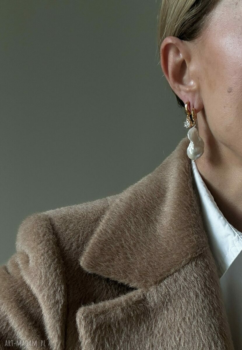 kolczyki: Złote kolczyki z bezbarwnymi cyrkoniami ręcznie robione