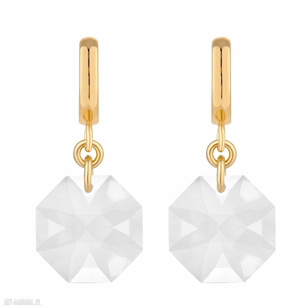 Złote kolczyki SWAROVSKI Octagon na sztyftach - pozłacane 24K srebro 925