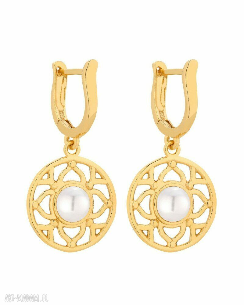 Złote kolczyki białą swarovski® crystal perły perłami