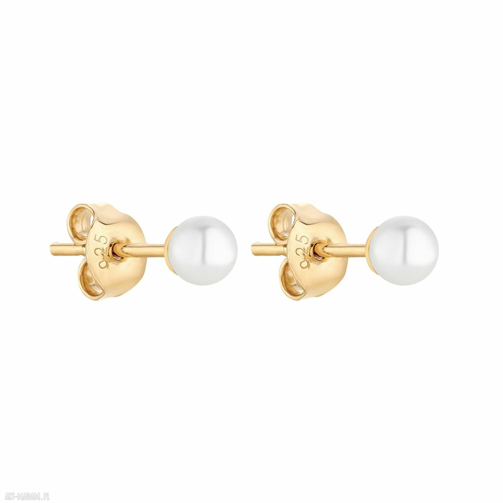 Złote kolczyki sztyfty z białymi perłami Swarovski® Crystal - SOTHO