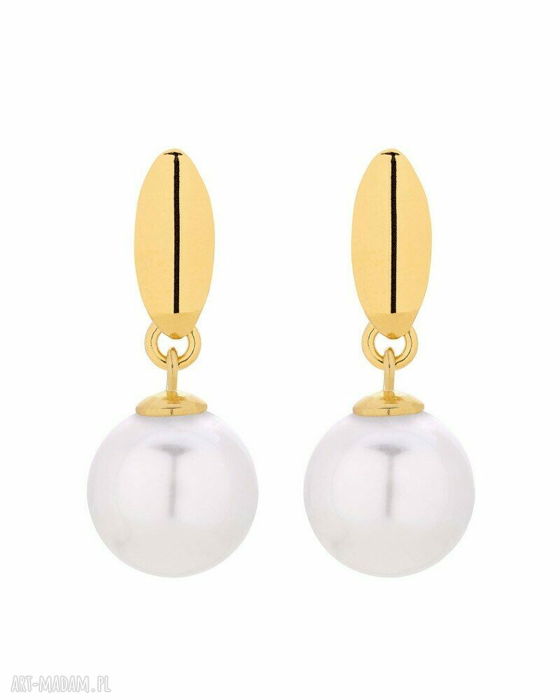 Złote kolczyki białymi perłami swarovski® crystal perła biała