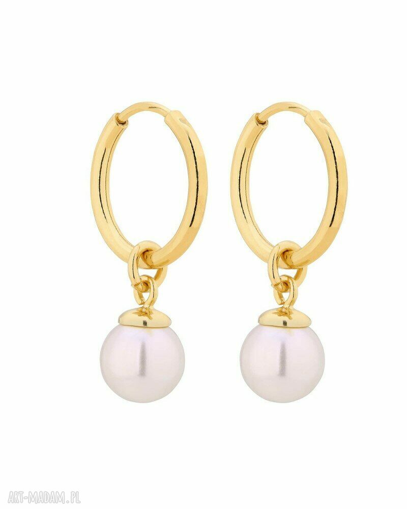 Złote kolczyki białymi perłami swarovski® crystal zawieszka perła