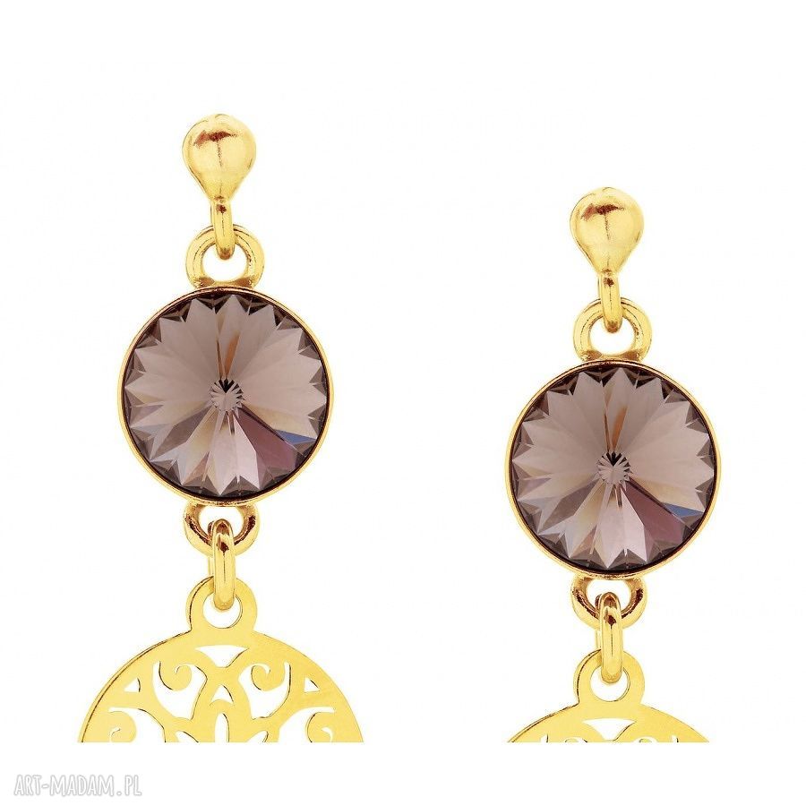 kolczyki: ZŁOTE KOLCZYKI Z CZEKOLADOWYMI KRYSZTAŁAMI SWAROVSKI® CRYSTAL Ręcznie