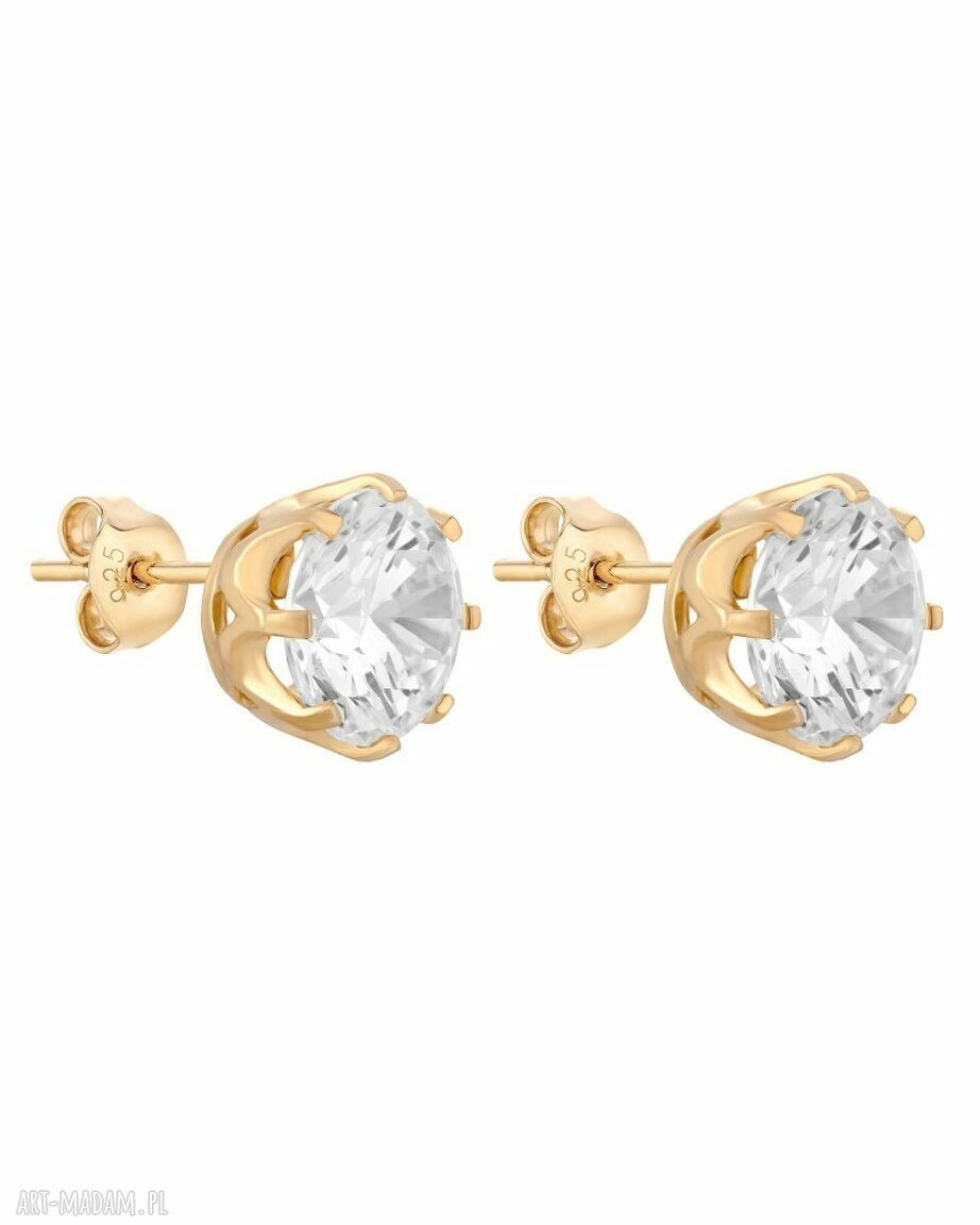 Złote kolczyki dużymi cyrkoniami kryształami bezbarwnymi duże