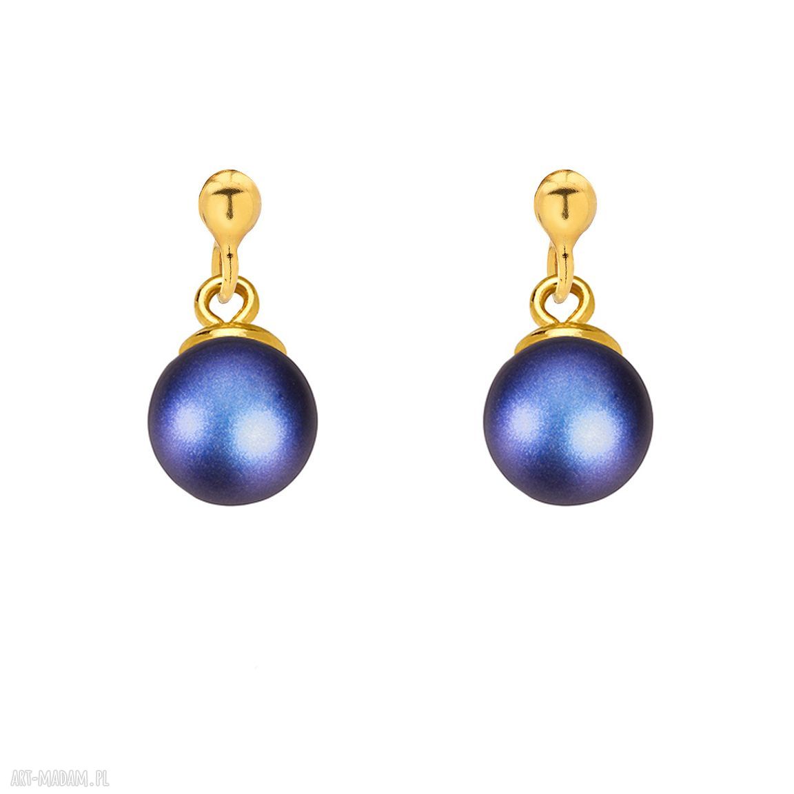 Złote kolczyki granatową swarovski® crystal perły zawieszki