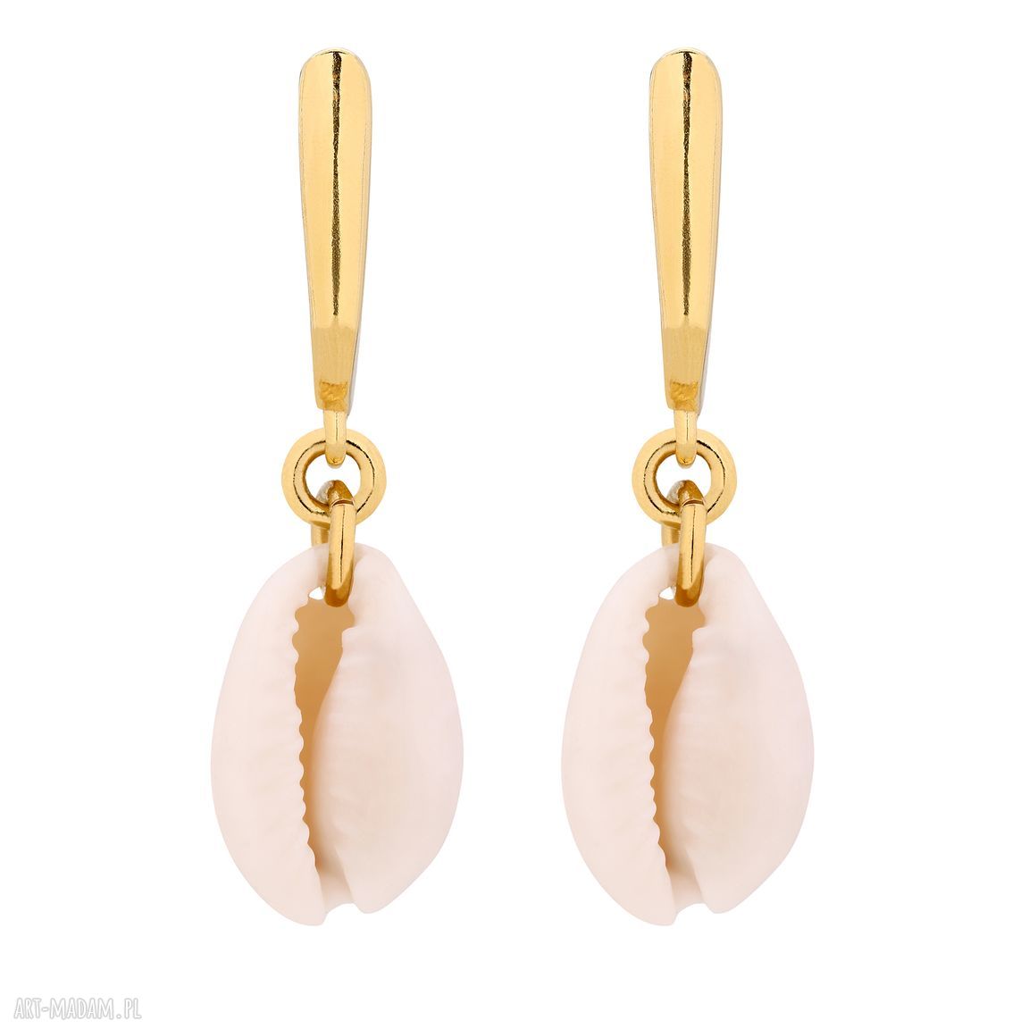 Złote kolczyki muszelkami wiszące muszelki wakacyjne stylowe
