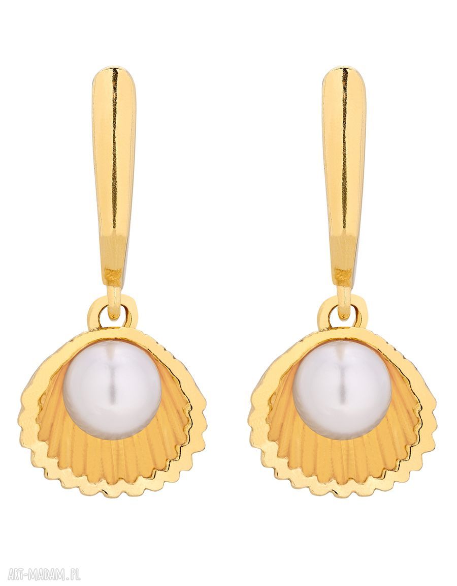Złote kolczyki muszelkami perłą swarovski® crystal wiszące