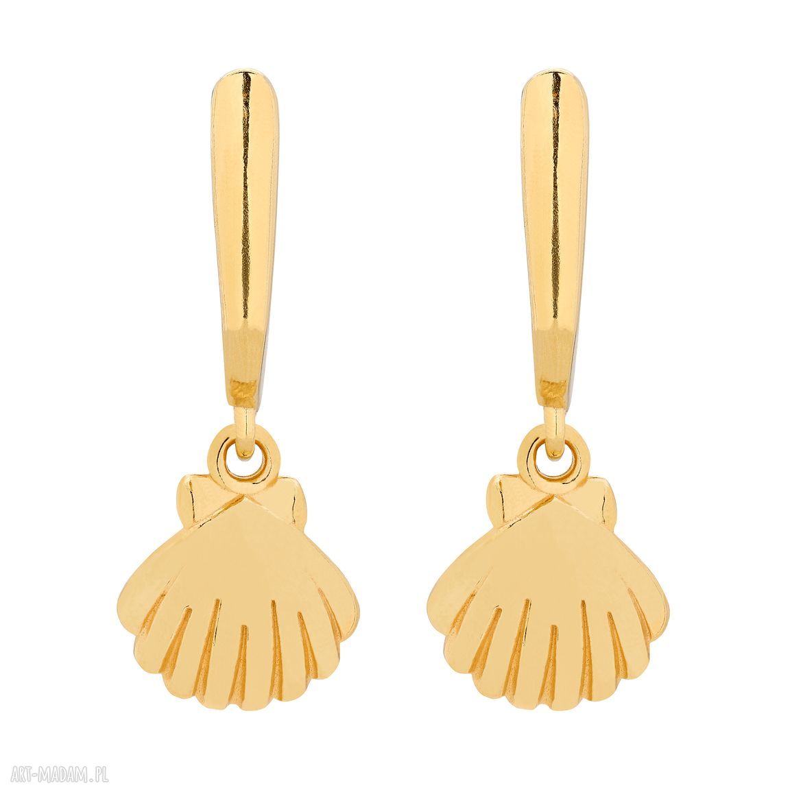 Kolczyki złote z muszelkami - minimalistyczne wiszące, eleganckie