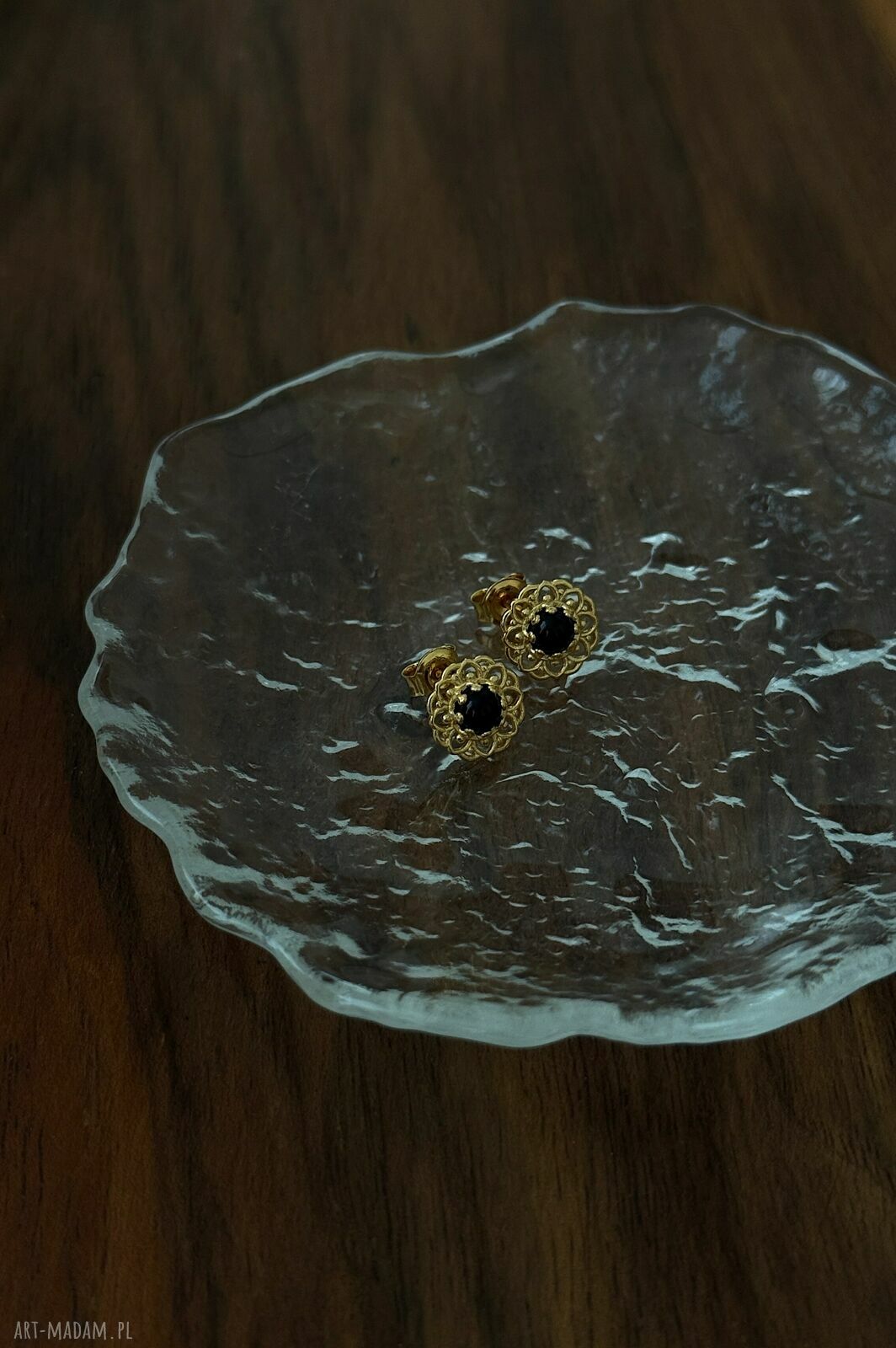 kolczyki: Złote kolczyki z onyksami Hand Made