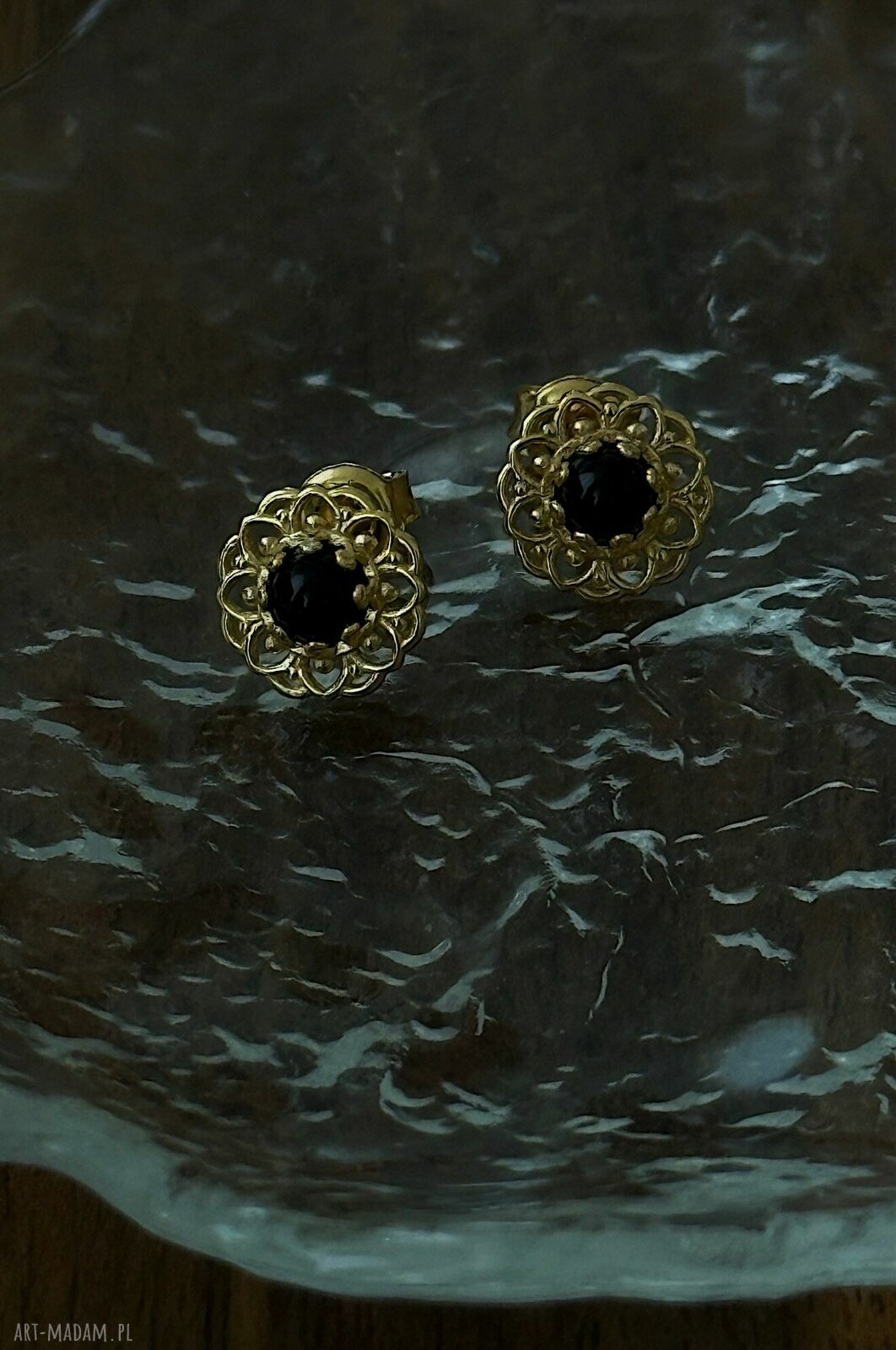 kolczyki: Złote kolczyki z onyksami Hand Made