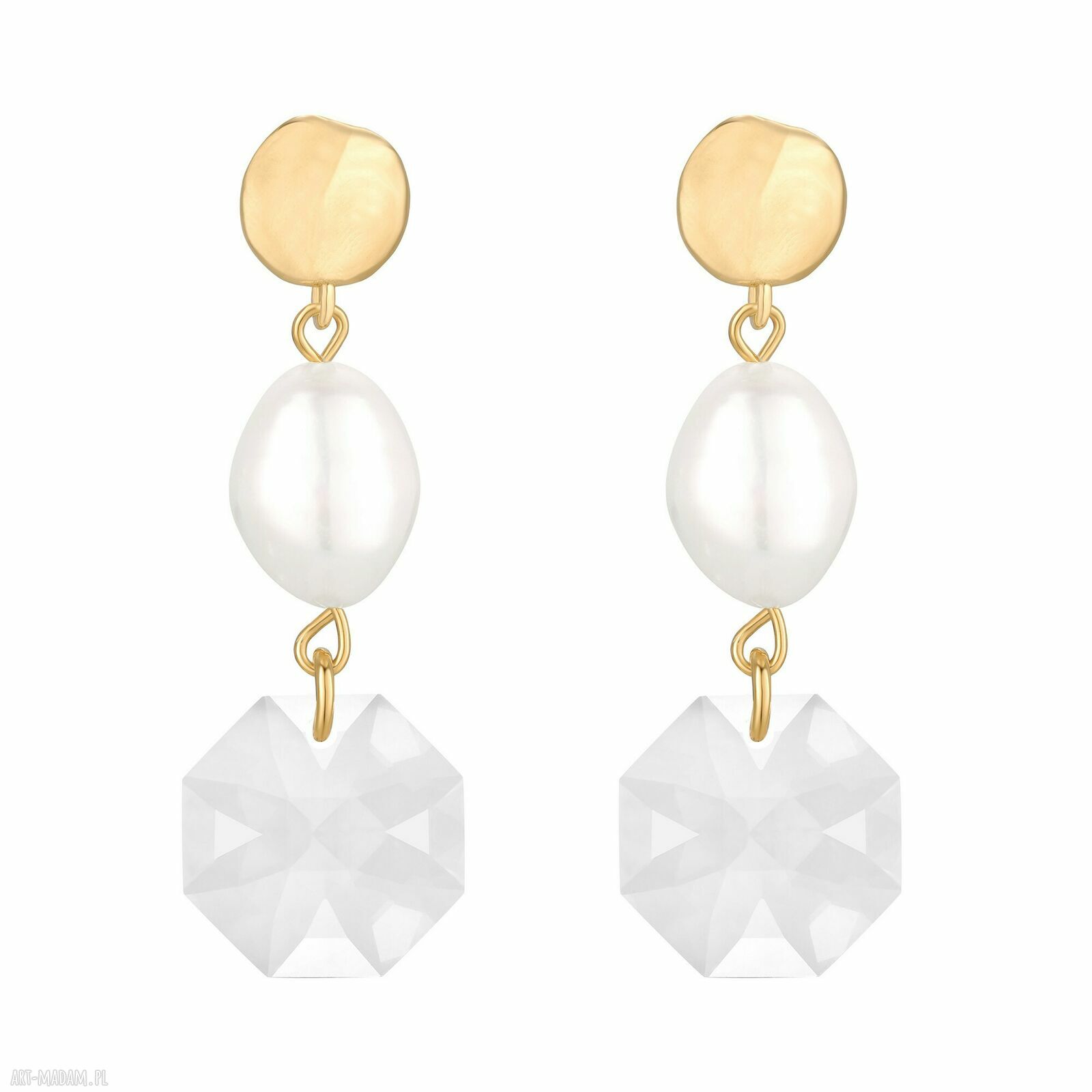 Złote kolczyki perłami bezbarwnymi kryształami swarovski® crystal