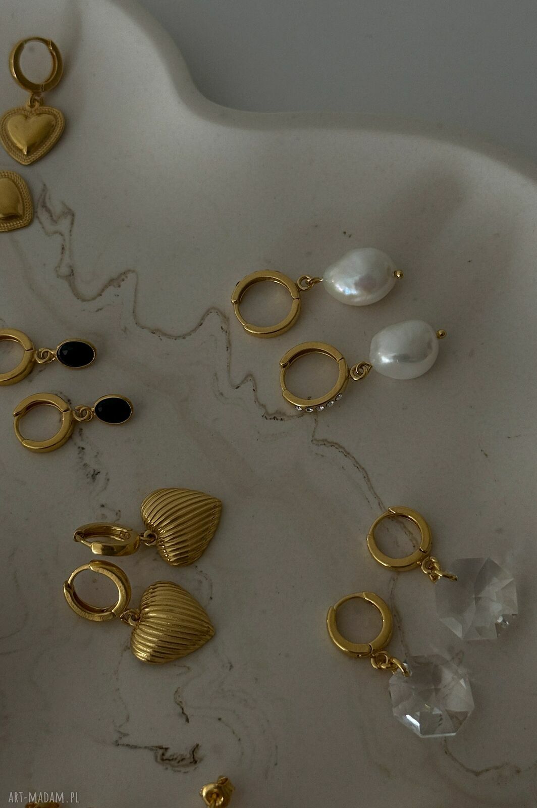 kolczyki: Złote kolczyki z perłami i kryształkami Preciosa Hand Made