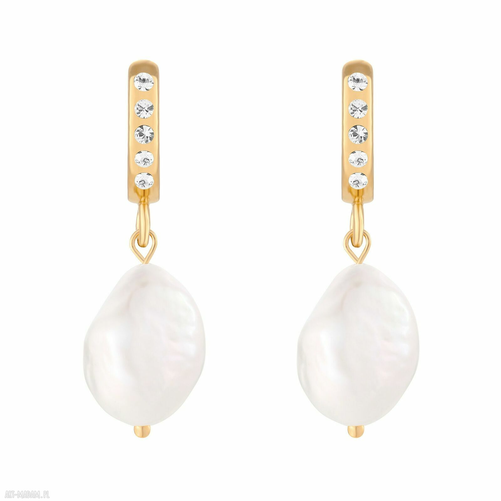 Złote kolczyki perłami kryształkami preciosa pozłacane bigle