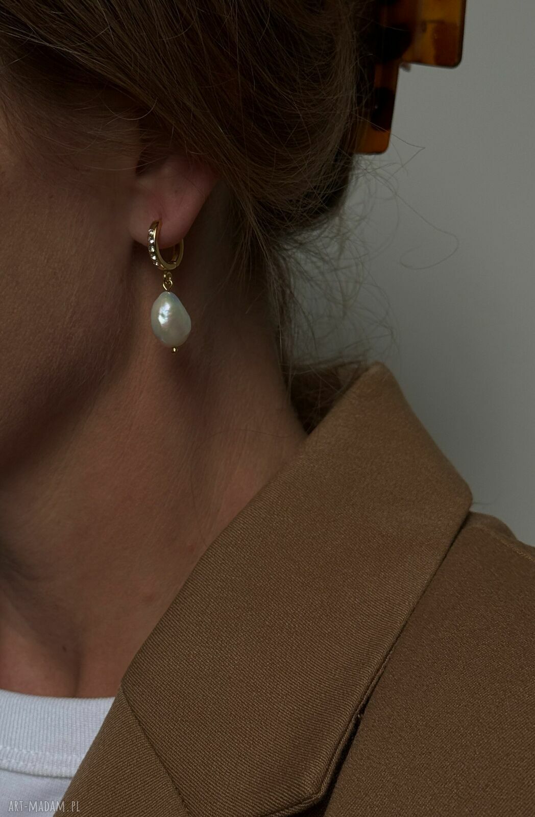 kolczyki: Złote kolczyki z perłami i kryształkami Preciosa Hand Made