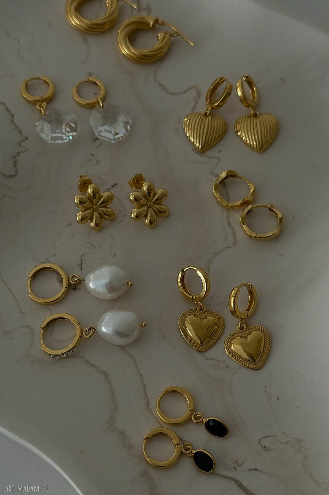 kolczyki: Złote kolczyki z perłami i kryształkami Preciosa Hand Made