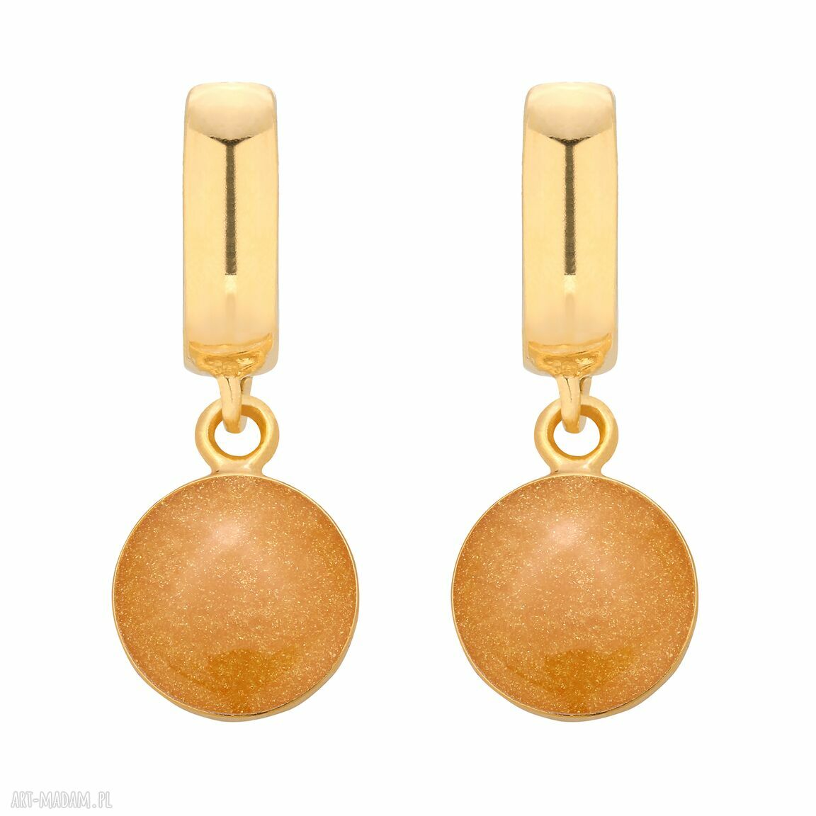 kolczyki złotą okrągłe wiszące żywica eleganckie