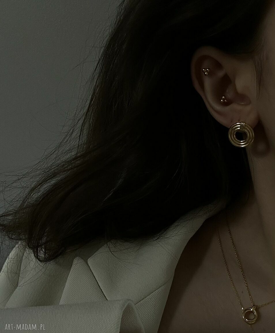 kolczyki: Złote masywne okrągłe kolczyki retro Ręcznie zrobione