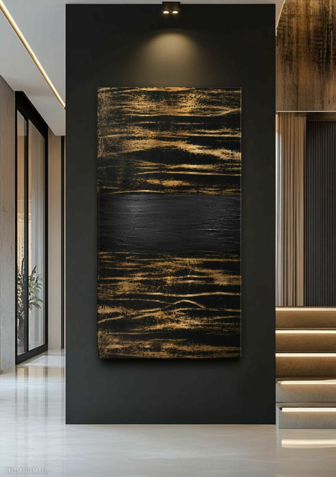 Złote Myśli - ręcznie malowany obraz z fakturą 80x160 cm do salonu