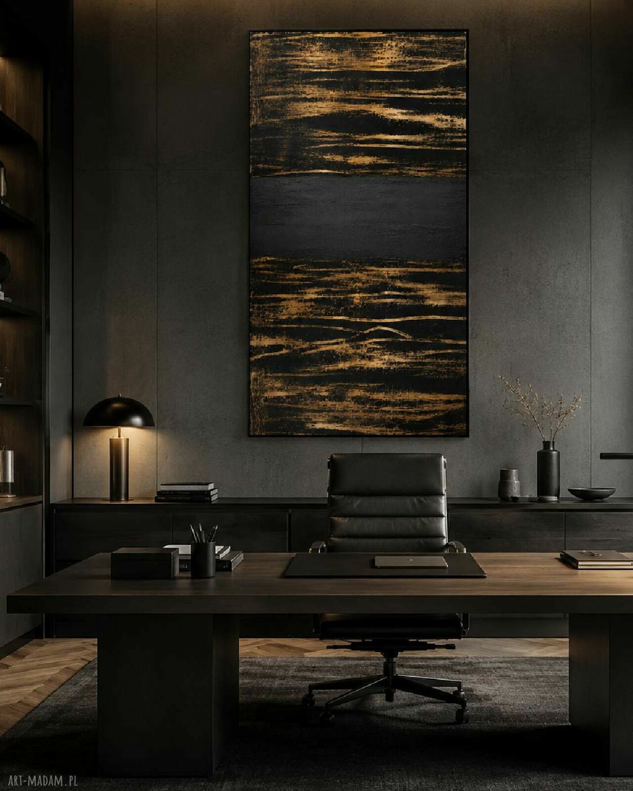 Złote Myśli - ręcznie malowany obraz z fakturą 80x160 cm do salonu