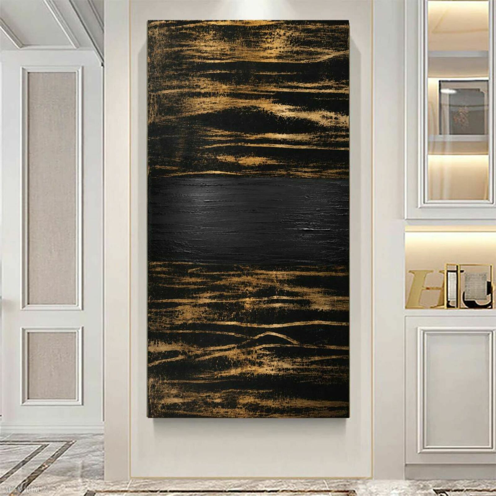 Złote Myśli - ręcznie malowany obraz z fakturą 80x160 cm do salonu