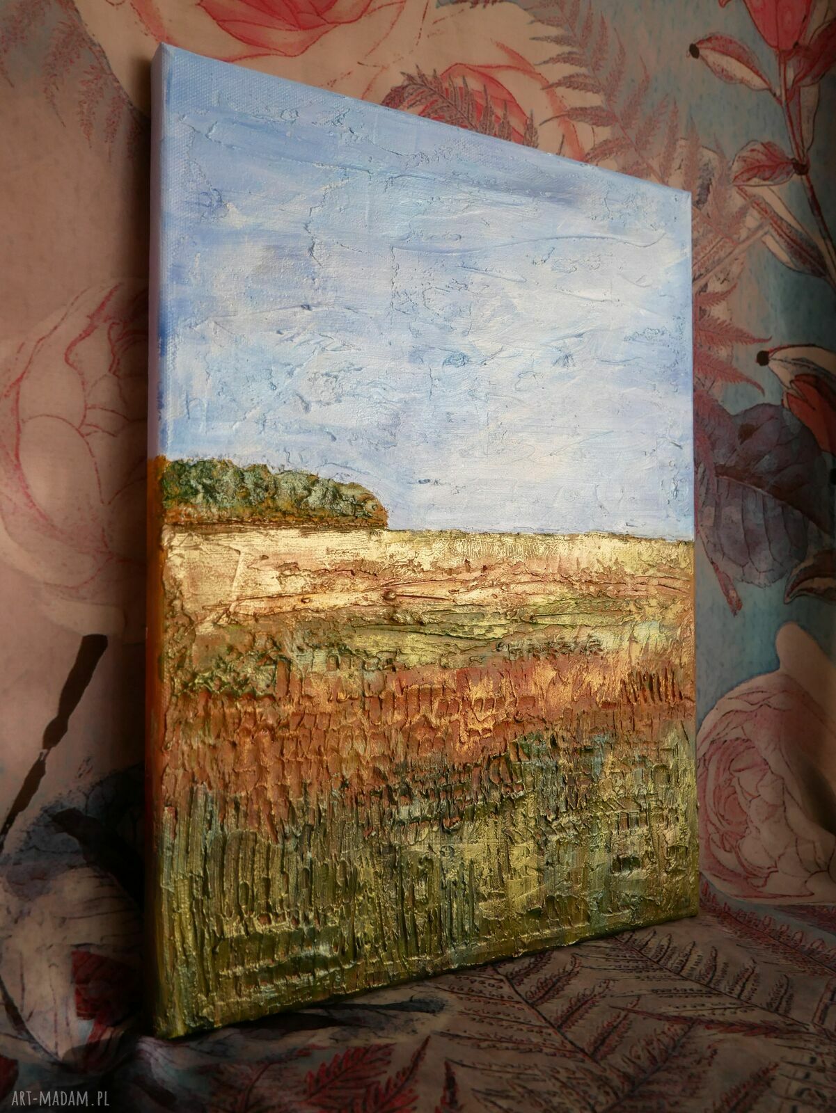 Złote pola - obraz akrylowy 30x40 cm z metalicznym blaskiem