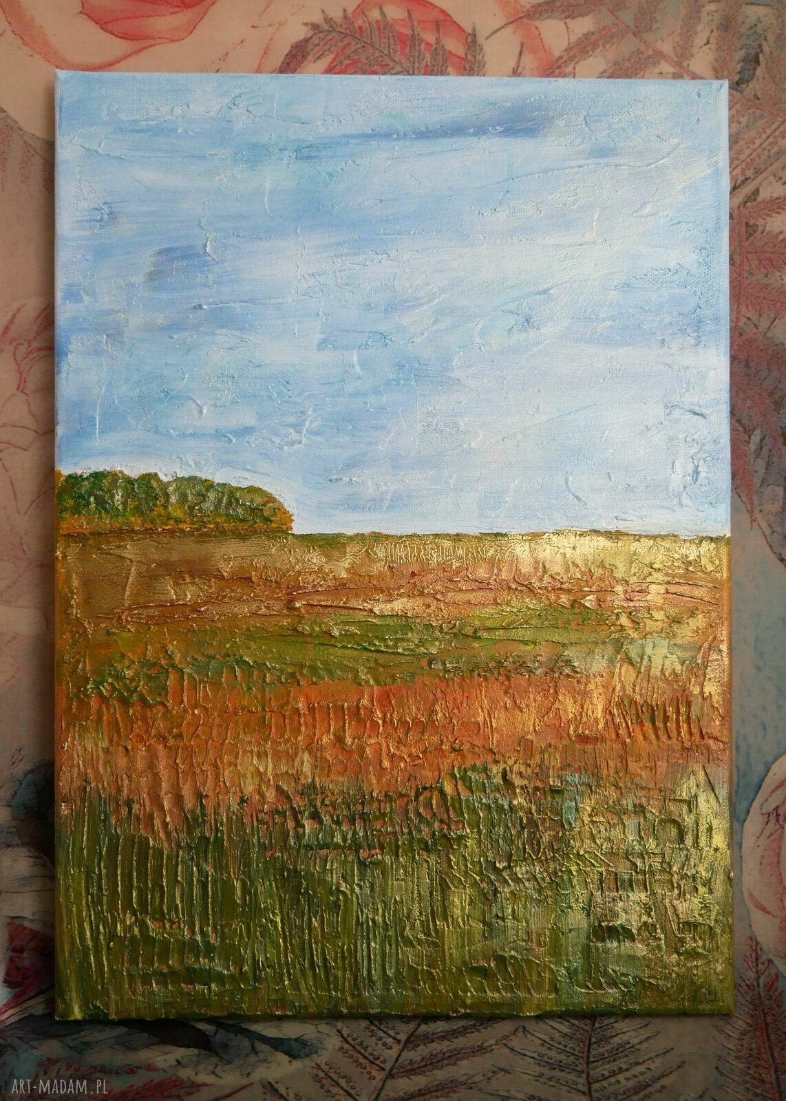 Złote pola - obraz akrylowy 30x40 cm z metalicznym blaskiem