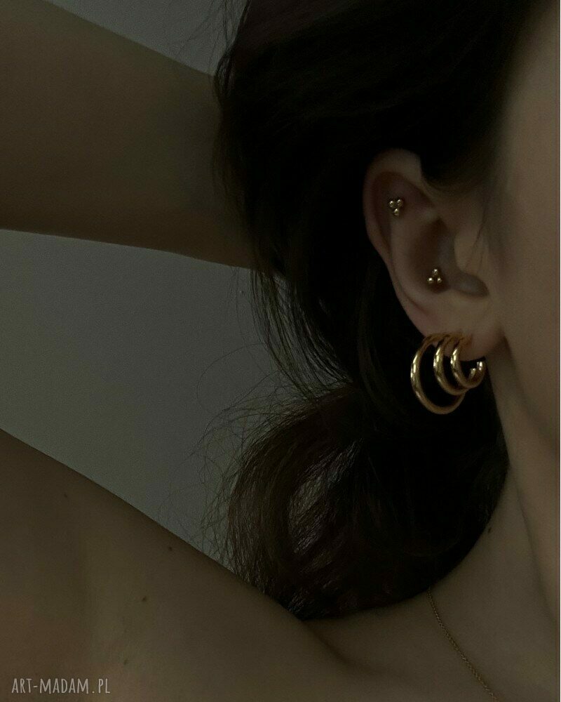 Złote półokrągłe kolczyki L - duże koła pozłacane 24 karatowym złotem