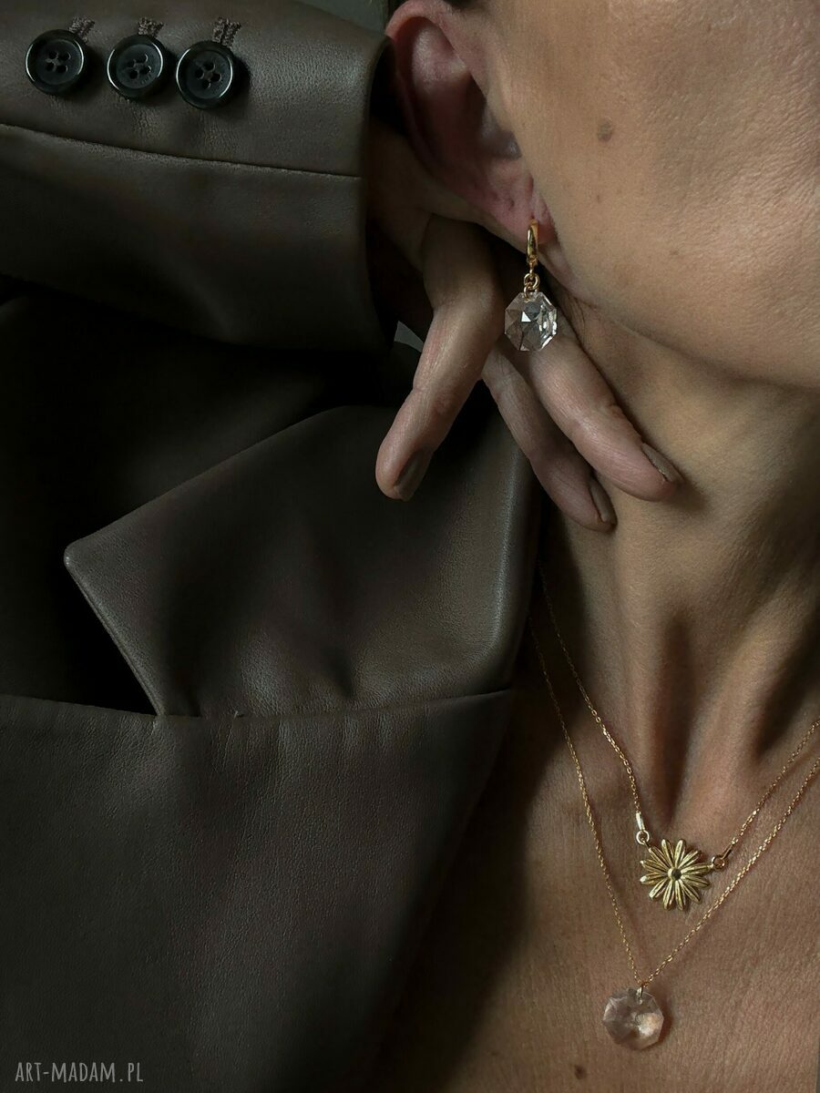 Złote kolczyki SWAROVSKI Octagon na sztyftach - pozłacane 24K srebro 925