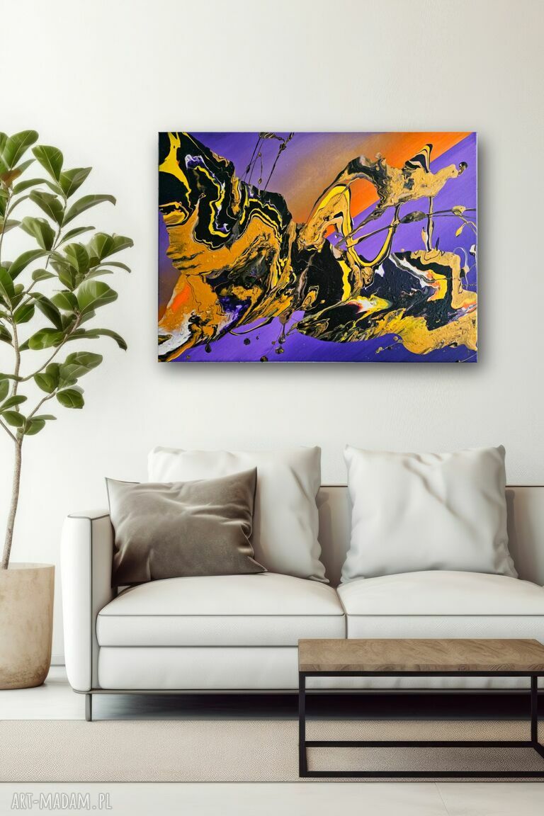 Złote Ścieżki - ręcznie malowany obraz akrylowy 50x70 cm
