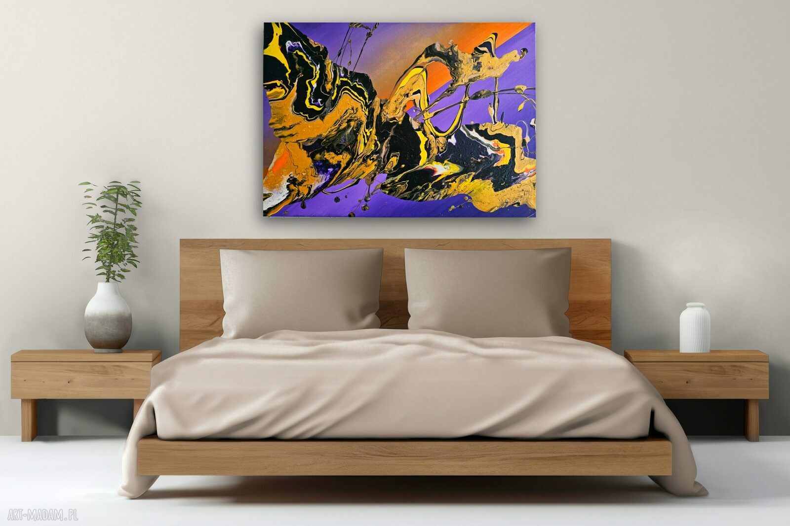 Złote Ścieżki - ręcznie malowany obraz akrylowy 50x70 cm
