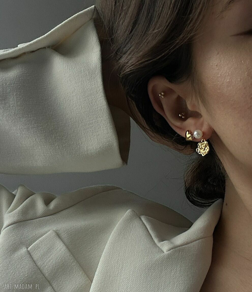 Złote kolczyki serduszka handmade na sztyftach - srebro 925 powlekane 24K złotem