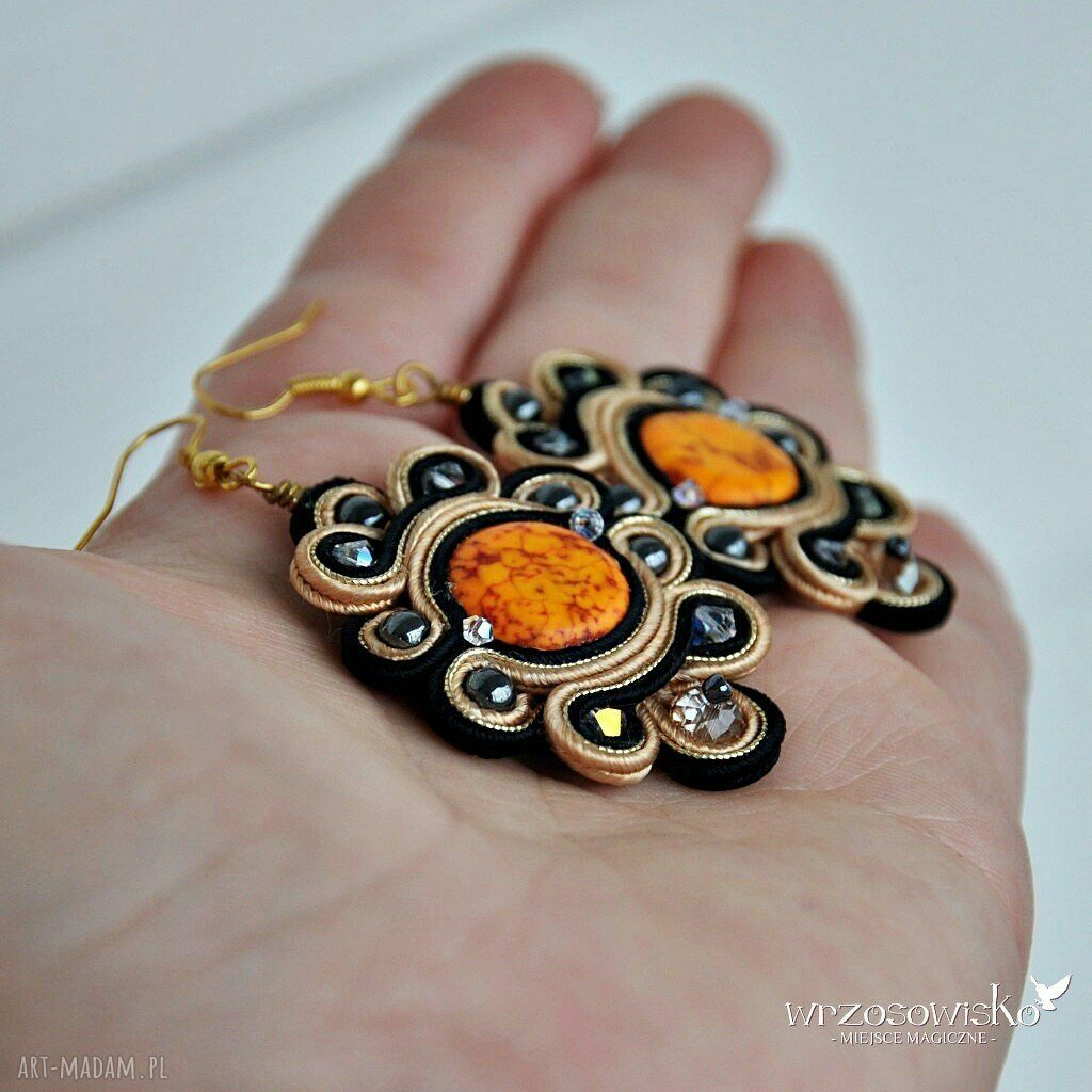 Złote Słońca kolczyki sutasz HandMade