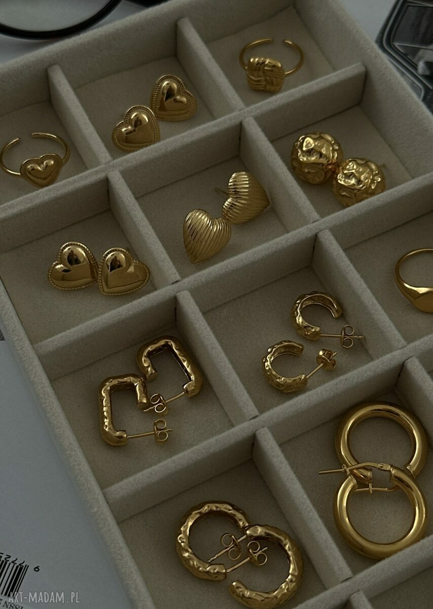 Złote kolczyki duże gniecione koła na sztyftach - 24K, srebro 925 (14 mm)