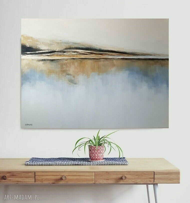 Złoty Brzeg - obraz akrylowy 80x100 cm abstrakcja na płótnie do powieszenia