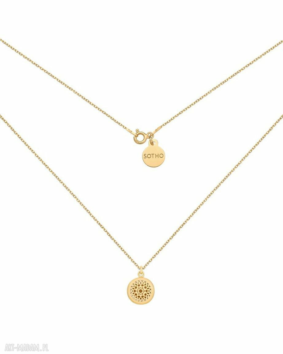 Złoty medalion rozetą rozetką naszyjnik ażurowym