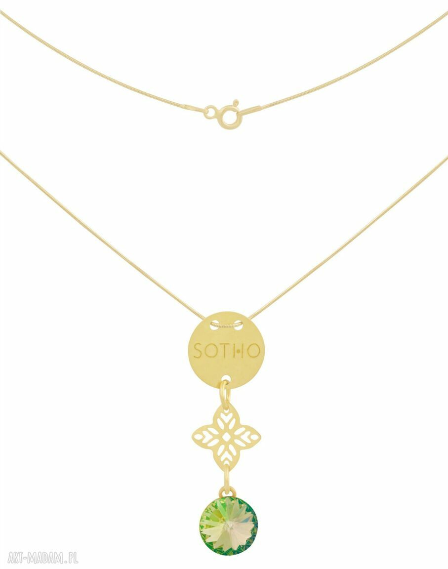 ZŁoty naszyjnik karma orientalnĄ rozetĄ jasnozielony rivoli