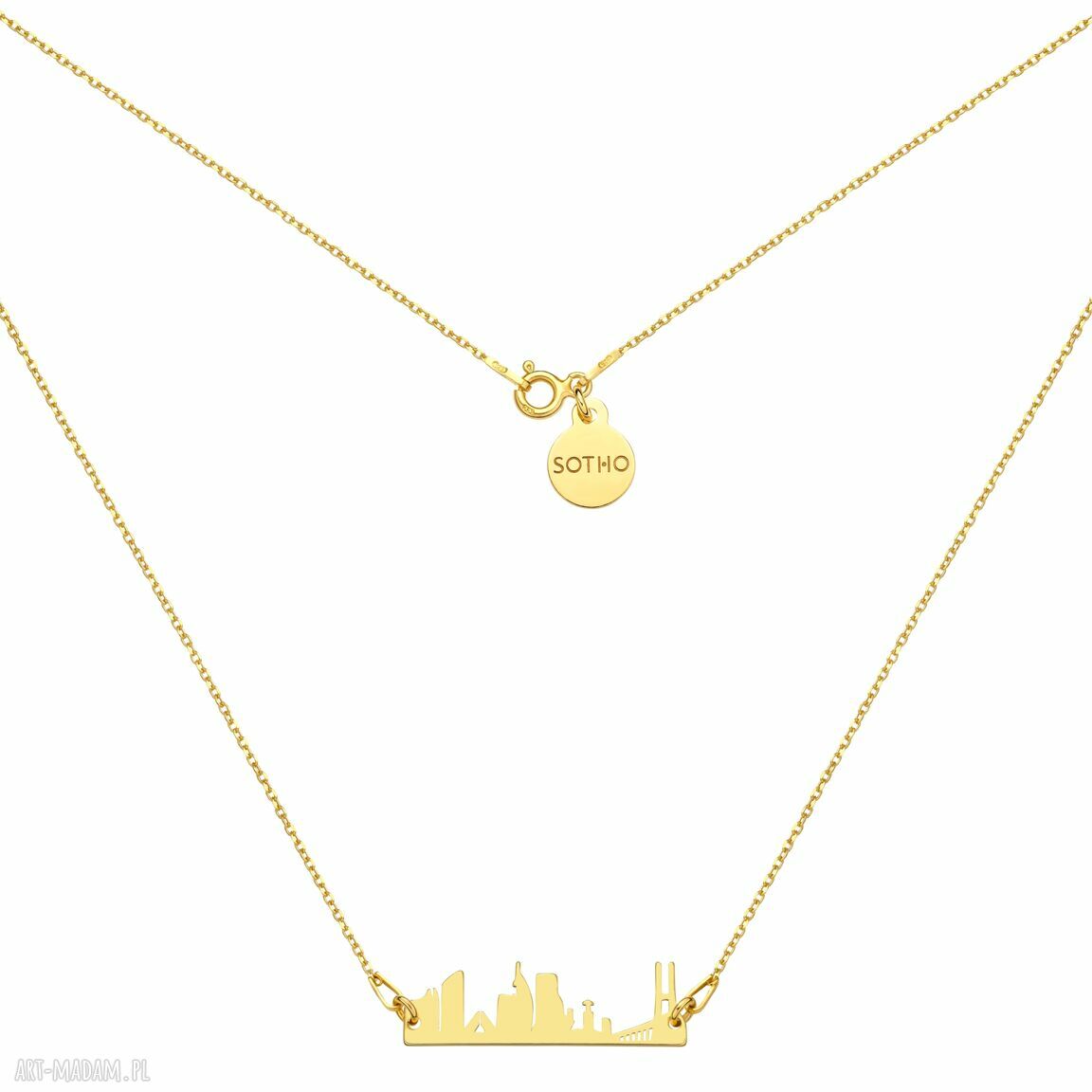 Złoty naszyjnik Lizbona - miasto City, srebro 925 pozłacane 24K | handmade