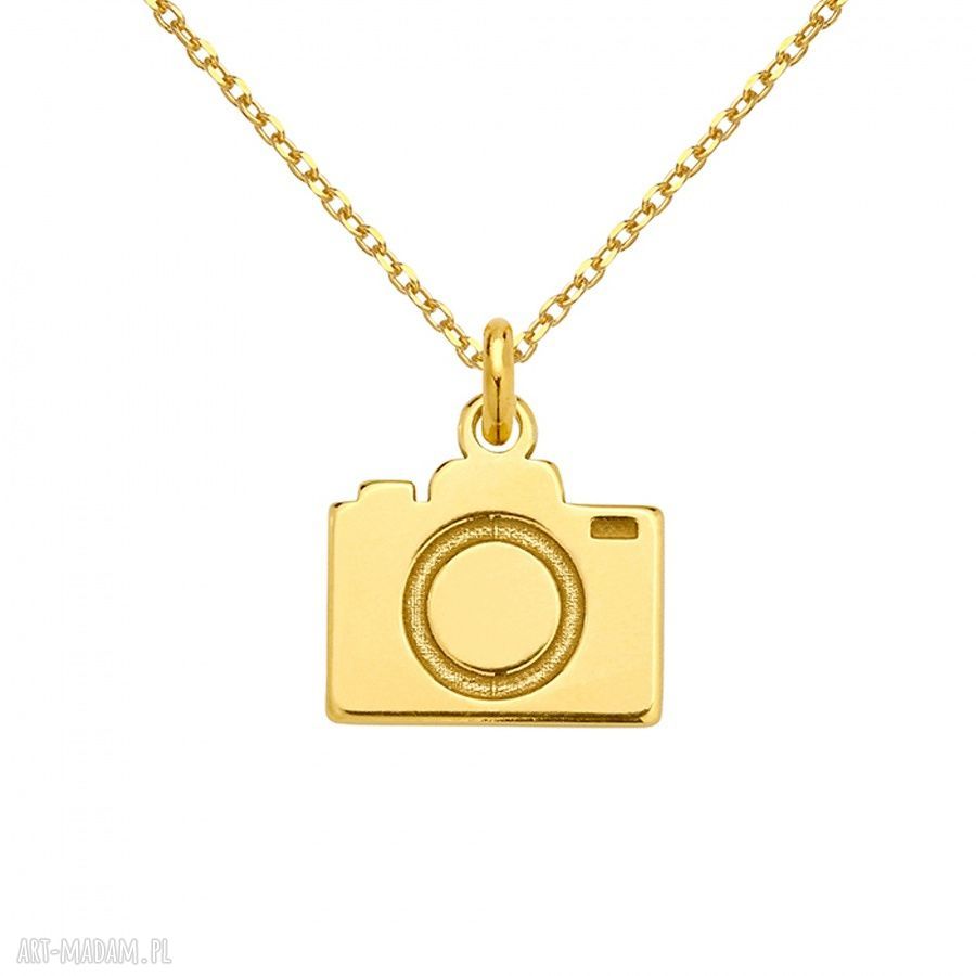 Złoty naszyjnik z aparatem fotograficznym