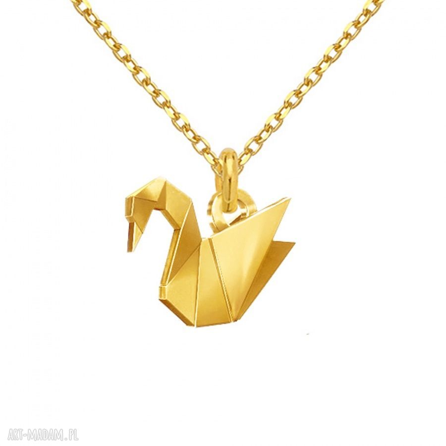 Złoty naszyjnik łańcuszkowy z łabędziem origami - handmade