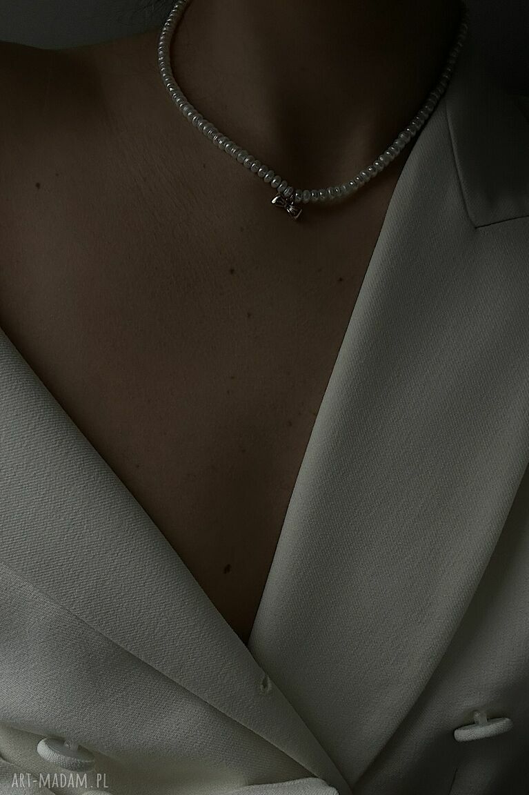 Złoty naszyjnik z naturalnych pereł z kokardką - 40 cm