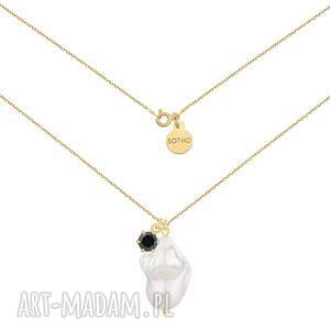 złoty naszyjnik z barokową perłą i czarną cyrkonią