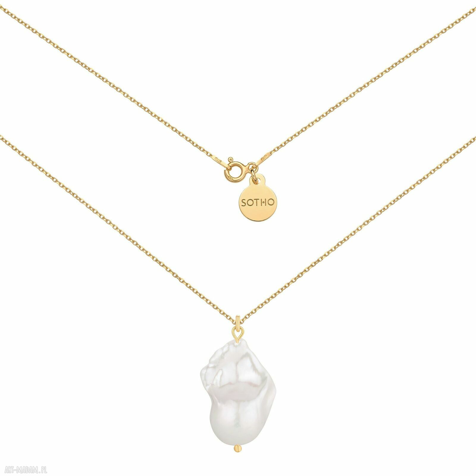 Złoty naszyjnik pozłacany perła naturalna barokowa