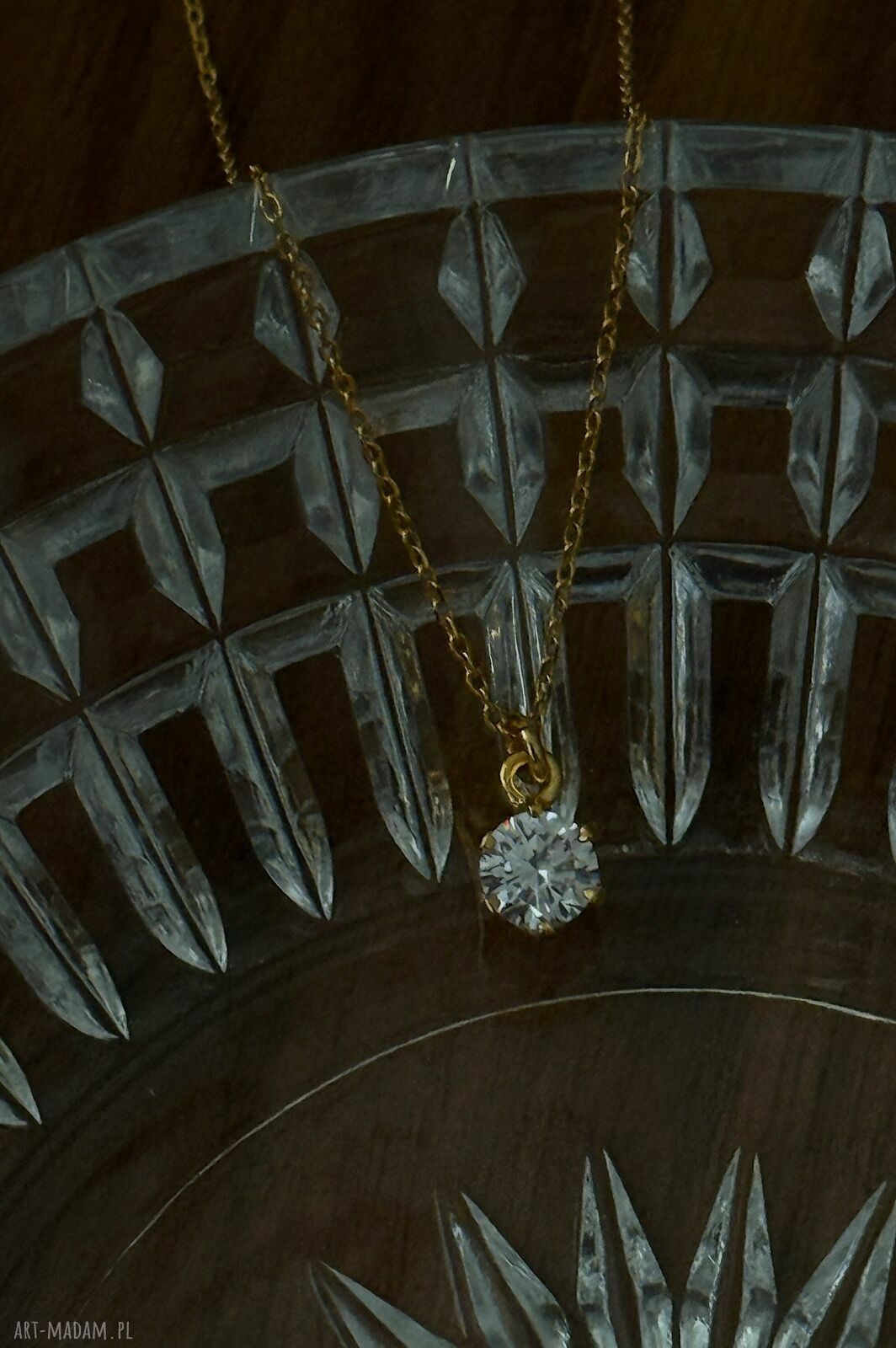 naszyjniki: Złoty naszyjnik z bezbarwną cyrkonią Handmade