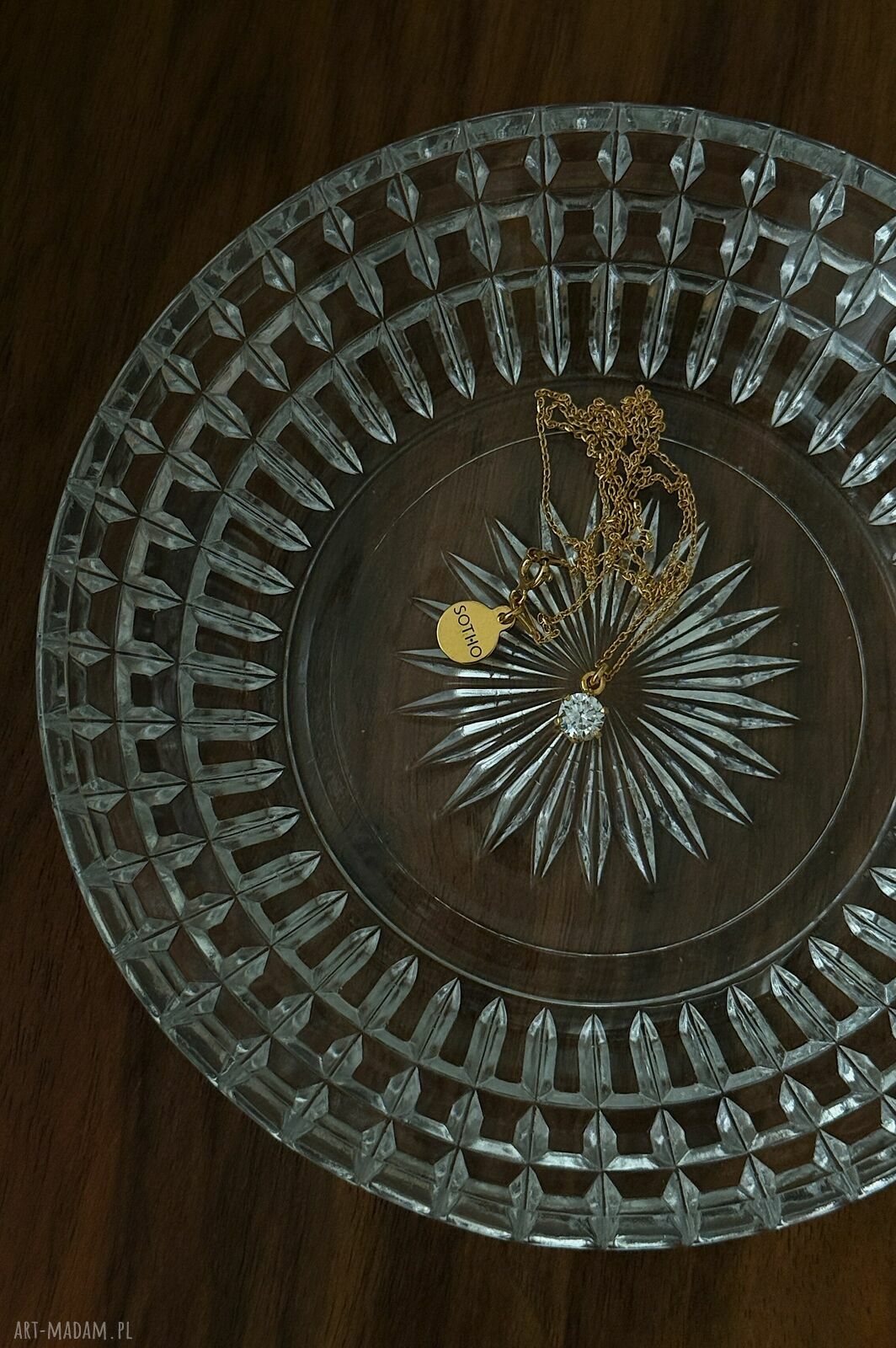 naszyjniki: Złoty naszyjnik z bezbarwną cyrkonią Handmade